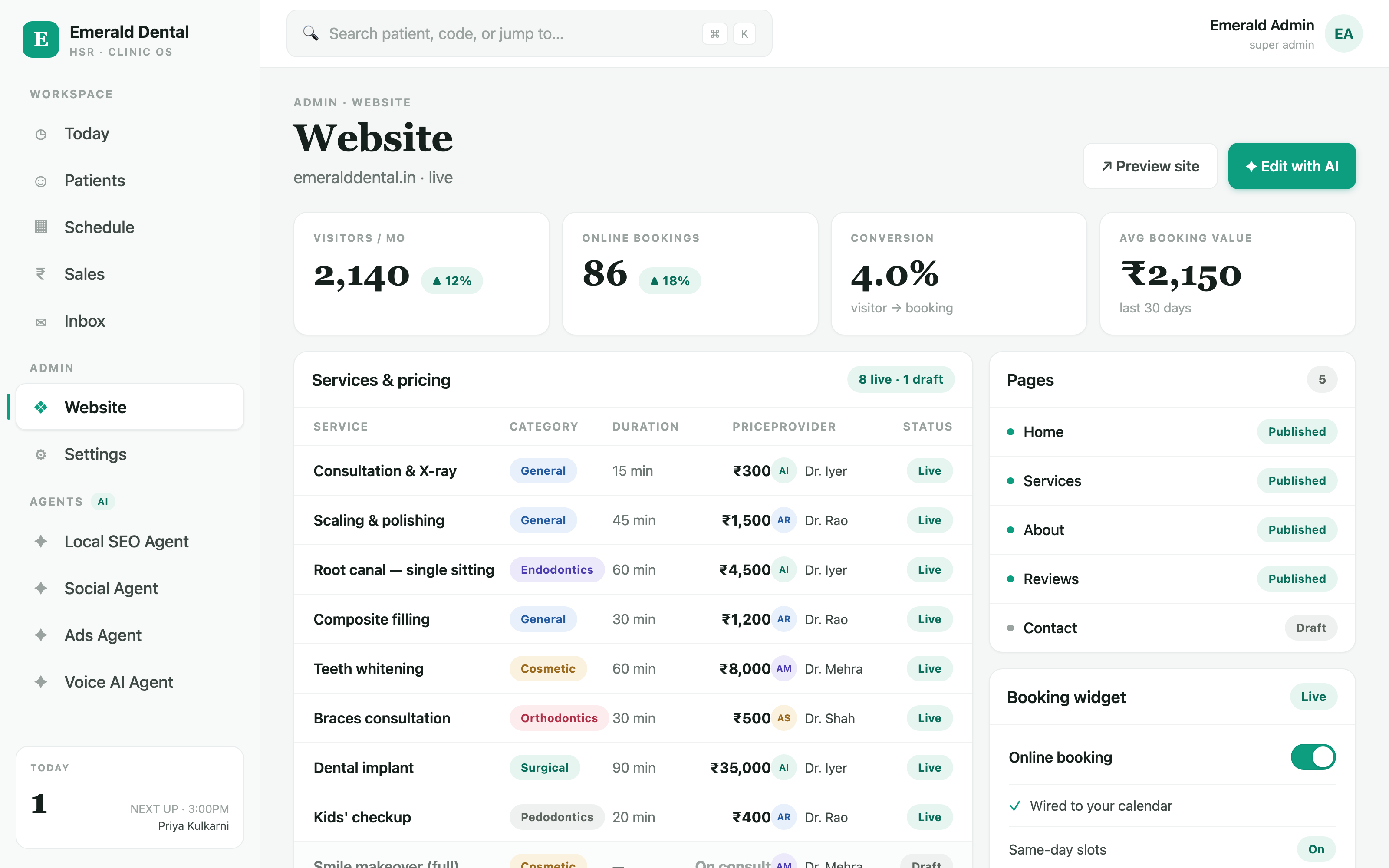 Dental OS — Website & services manager