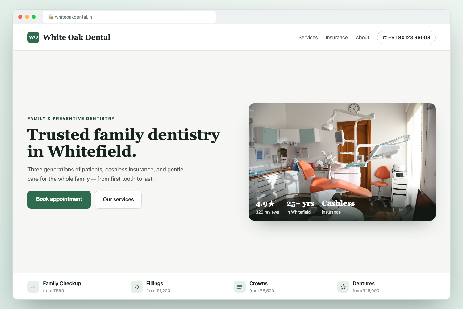 Premium dental website template — White Oak Dental