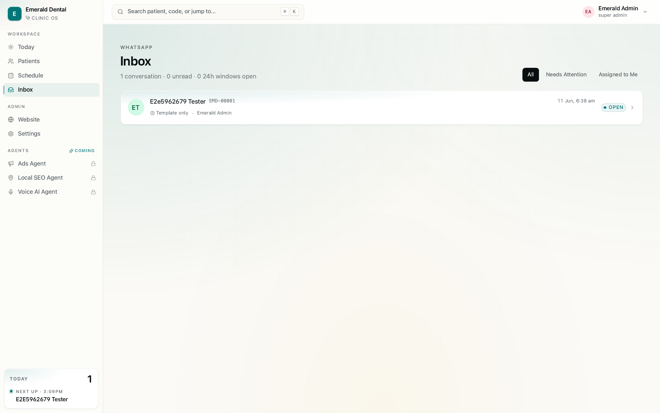 Dental OS — WhatsApp inbox
